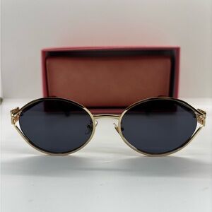 Gold Frame Black Lens Oval Women's Sunglasses